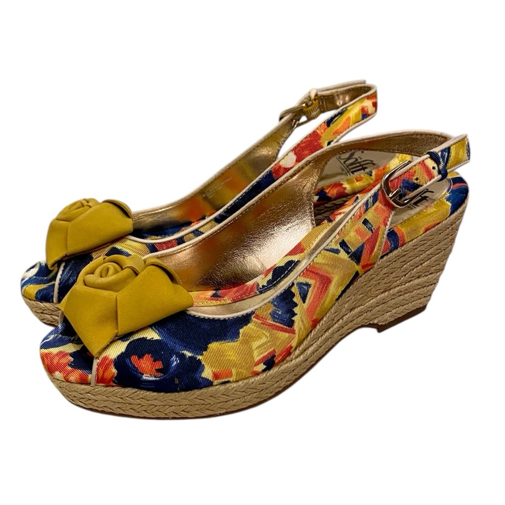 SOFFT COLORFUL PLATFORM WEDGE SANDALS WITH FLOWERS SIZE 7.5 COMFORT HEELS FUN! - Picture 3 of 16